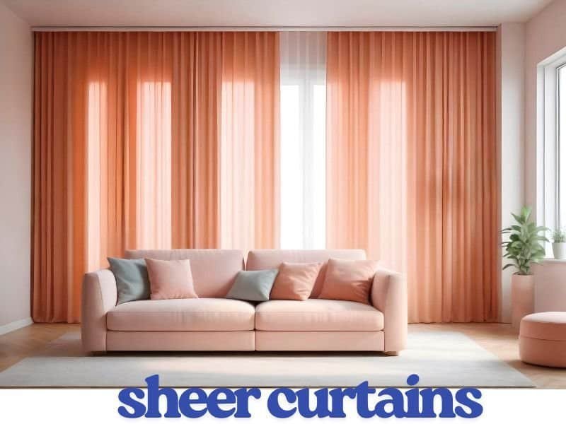 Sheer curtains hanging on a window bringing soft light into the living room.